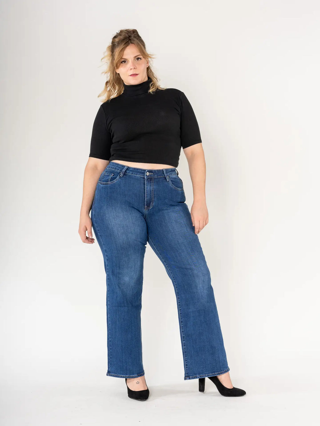 Plus Size Curve  Flared Midle Blue