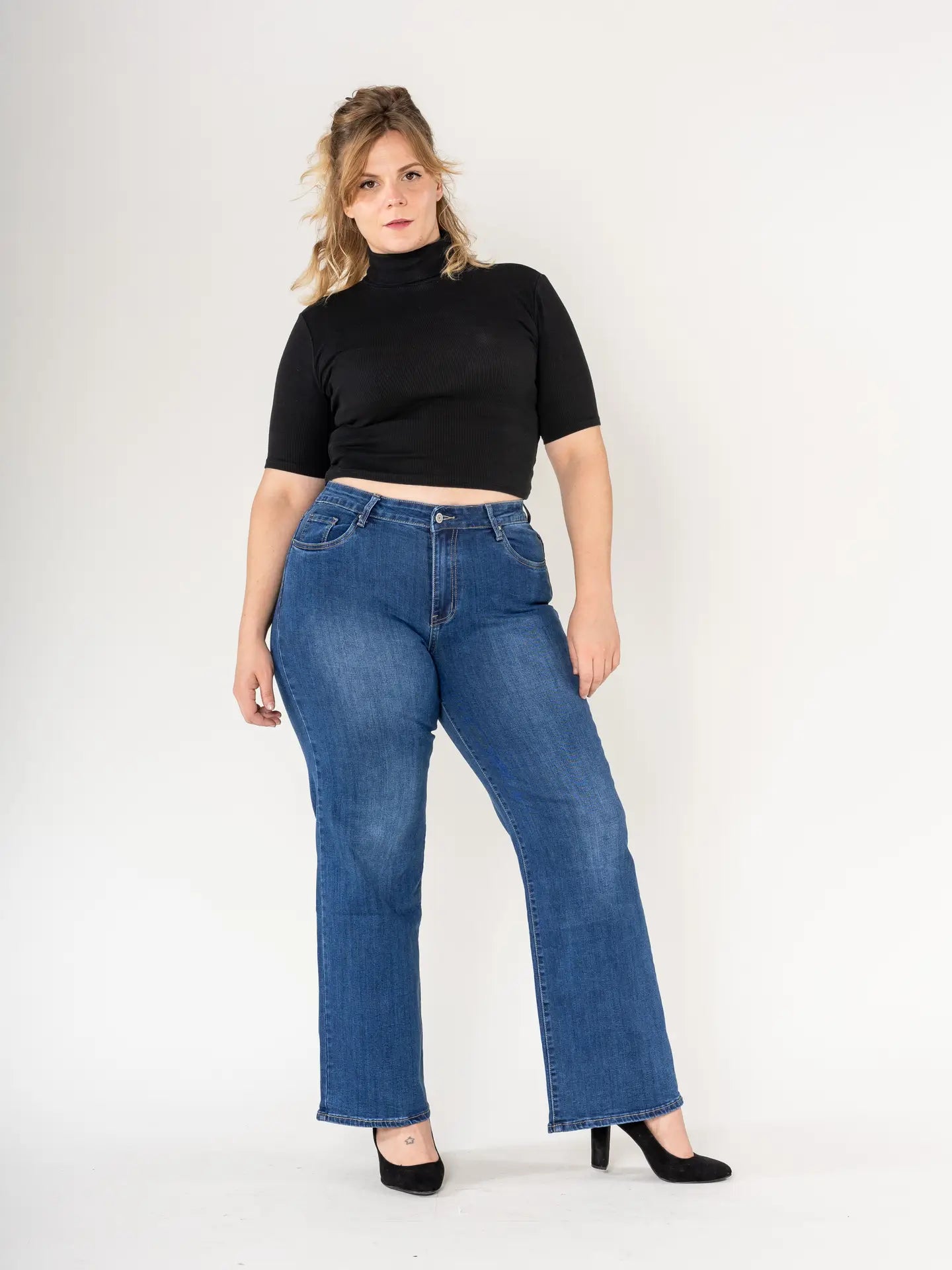 Plus Size Curve  Flared Midle Blue