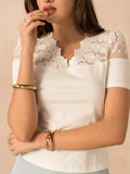 White Short Sleeve Shirts with lace