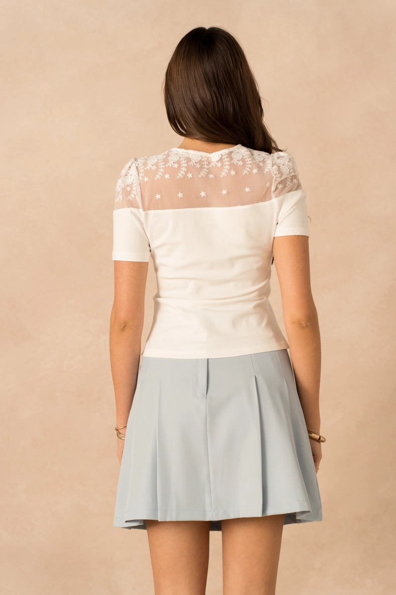 White Short Sleeve Shirts with lace