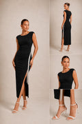 Black Draped Dress with bijouterie detail