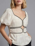 Beige lightweight short-sleeved top with embroidery