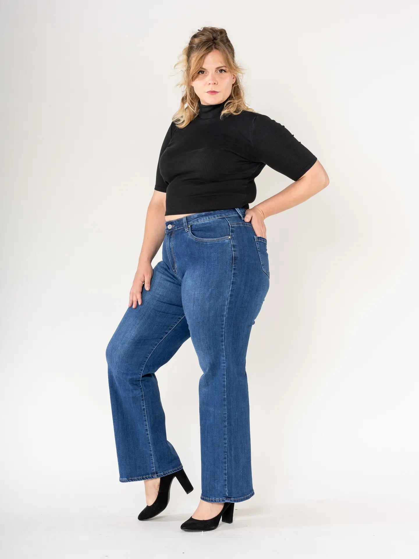 Plus Size Curve  Flared Midle Blue