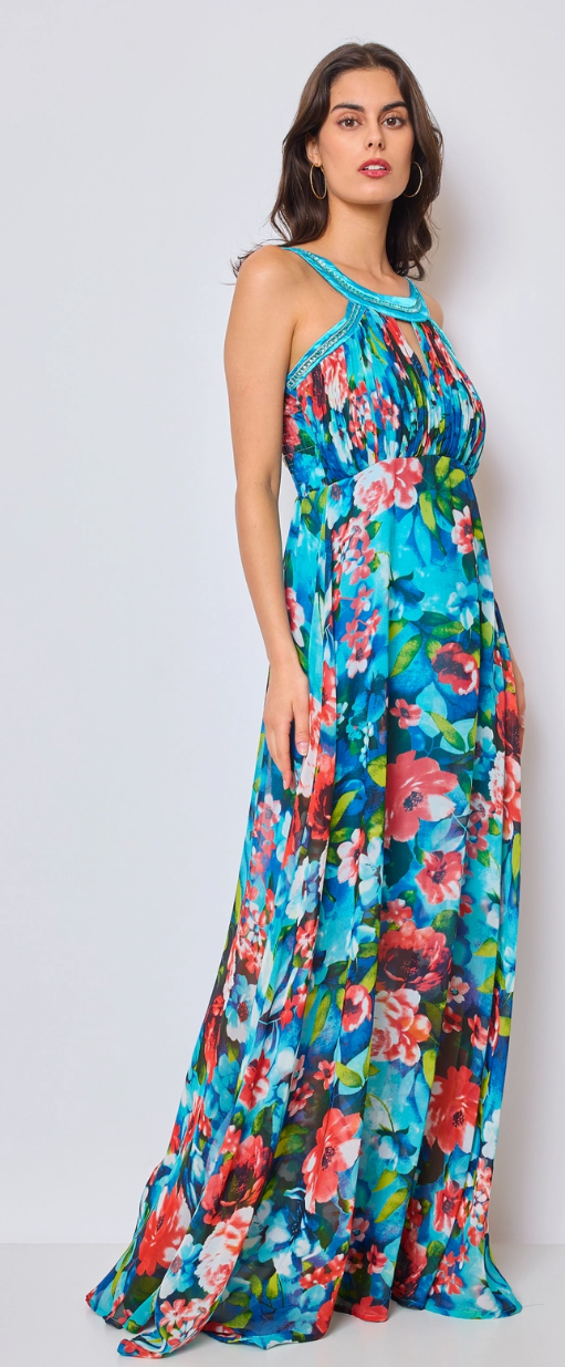Long Blue Floral Dress