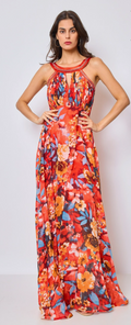 Long  Orange Floral Dress