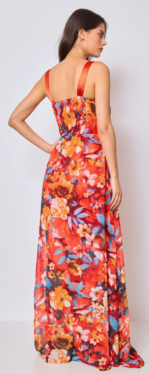 Long  Orange Floral Dress