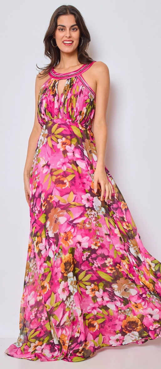 Long  Magenta  Floral Dress