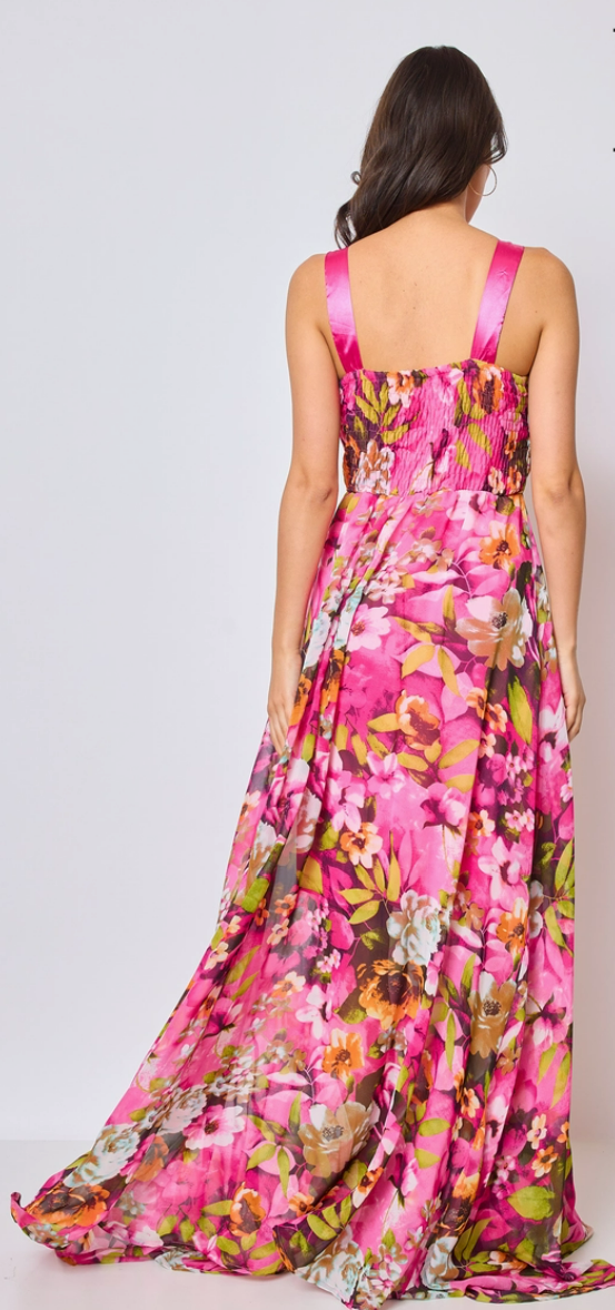 Long  Magenta  Floral Dress