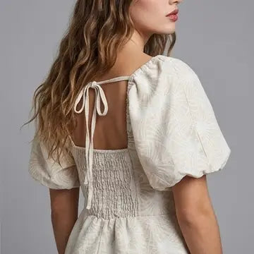 Beige lightweight short-sleeved top with embroidery
