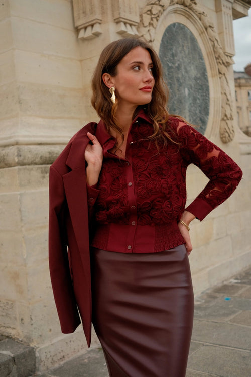 Bordeaux Blouse with embroidered floral details