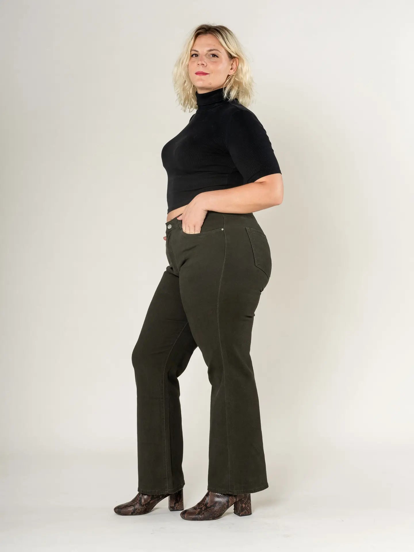 Plus Size Curve  Flared  Militar Green Jeans