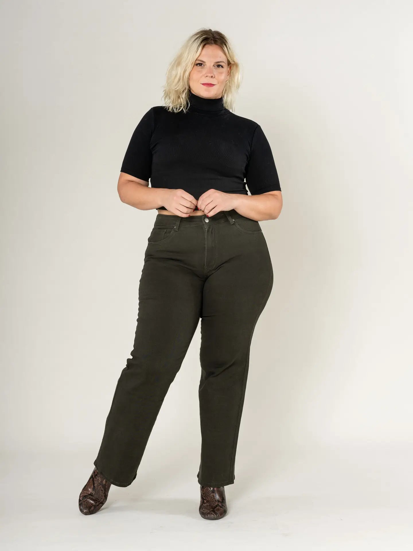Plus Size Curve  Flared  Militar Green Jeans